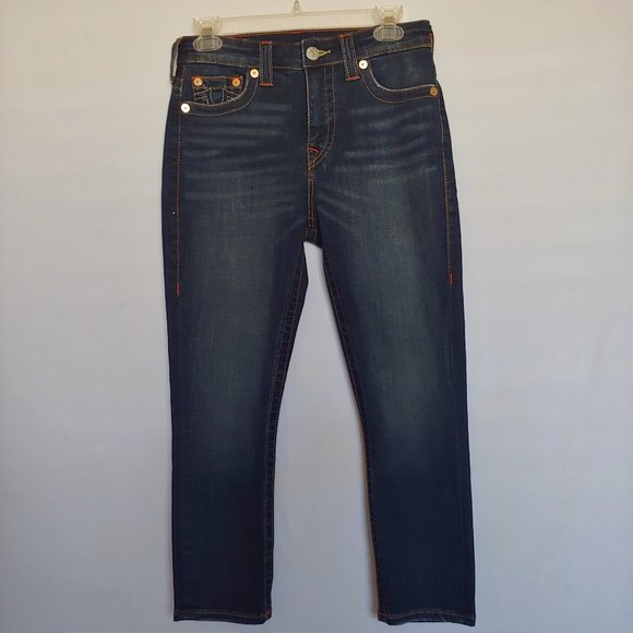 True Religion Jeans "Halle" size 27 Capri Y2k Dark Wash Preppy Travel Stre - Picture 8 of 16